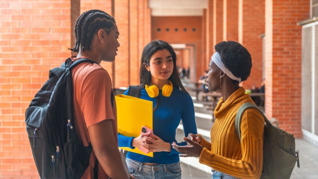students chatting