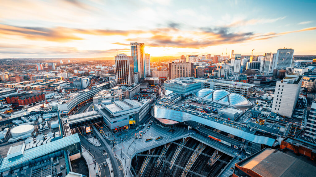 Birmingham city sky line featuring Grand Central train station