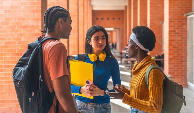 students chatting